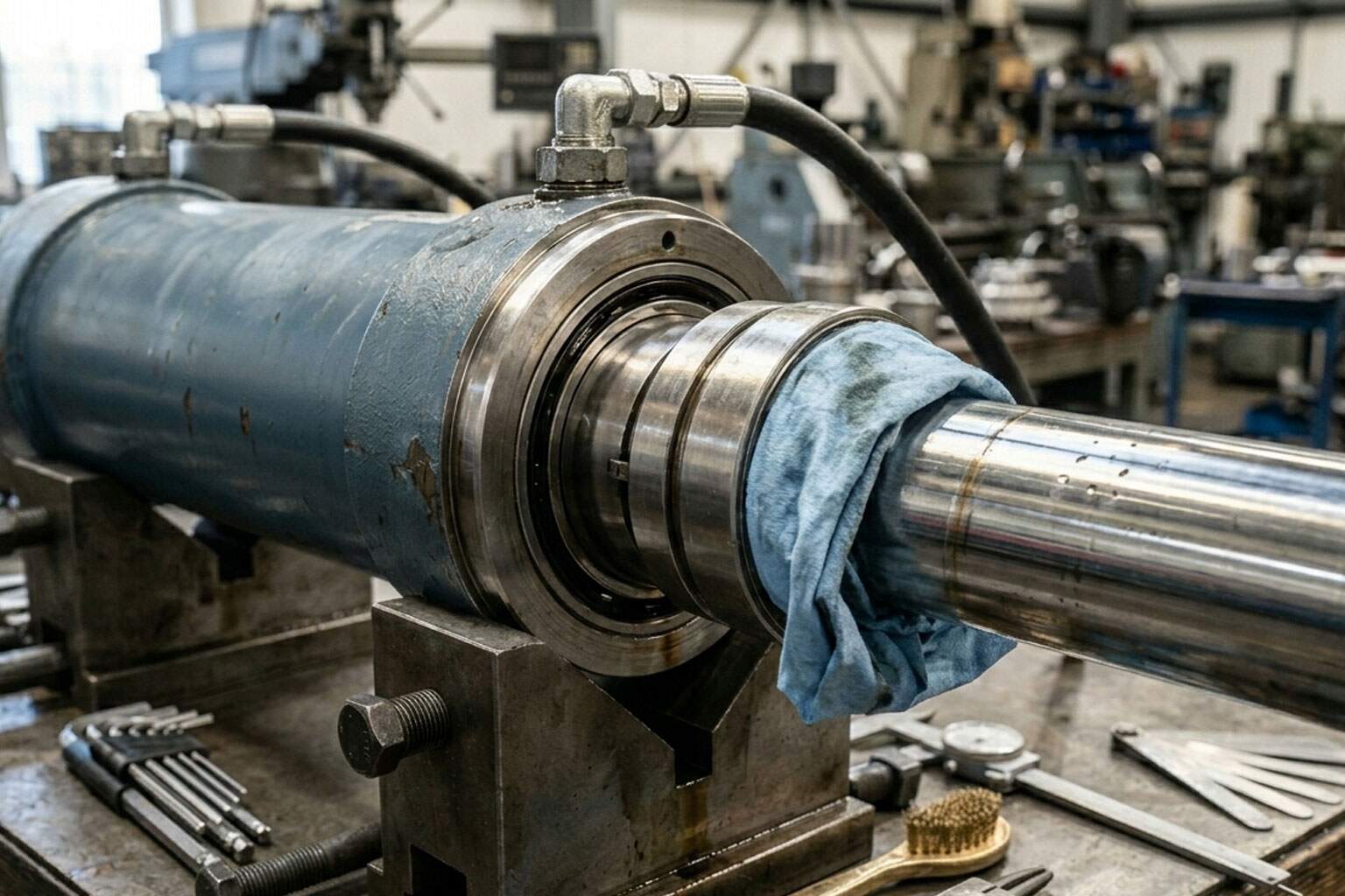 Hydraulic cylinder troubleshooting inspection in workshop