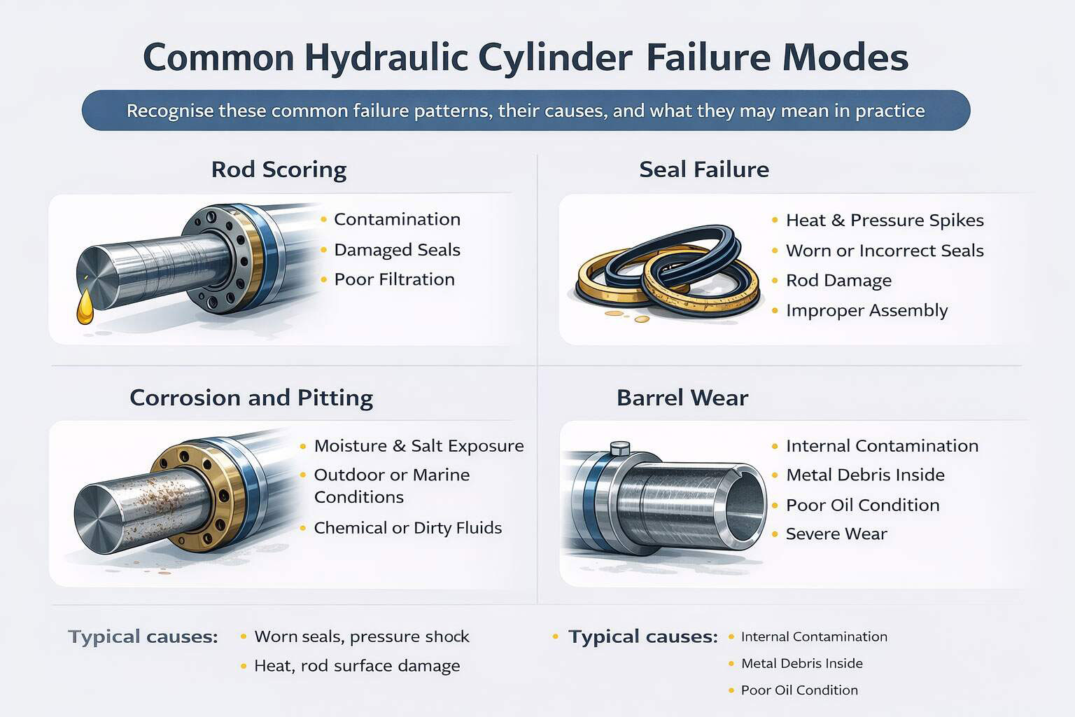 Common hydraulic cylinder failure modes