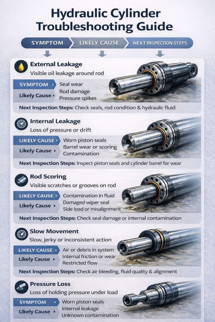 Hydraulic cylinder troubleshooting infographic
