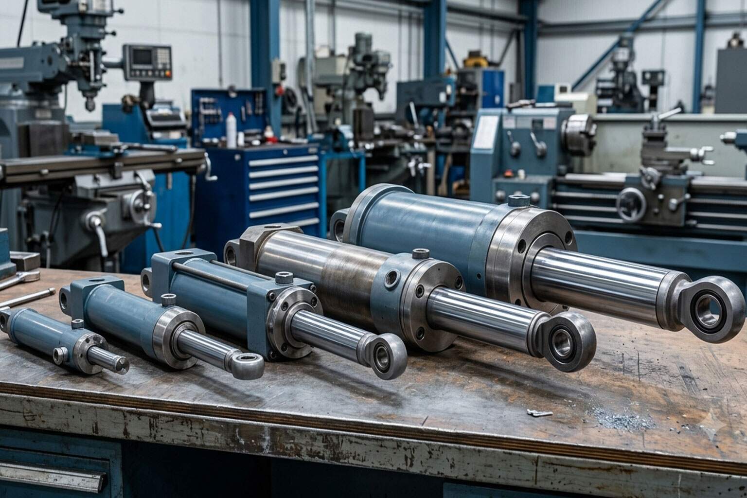 Hydraulic cylinder sizing guide showing different bore sizes and stroke lengths